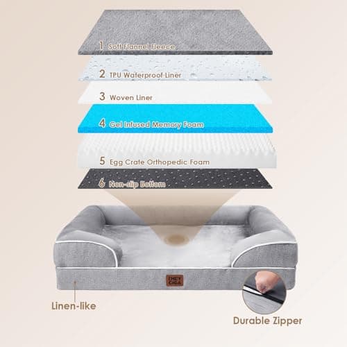EHEYCIGA Orthopedic Dog Beds for Extra Large Dogs 44x32Inch, Polyurethane Foam XL Pet Bed with Sides, Non-Slip and Egg-Crate Foam Big Dog Couch Bed with Washable Removable Cover, Grey — view 4