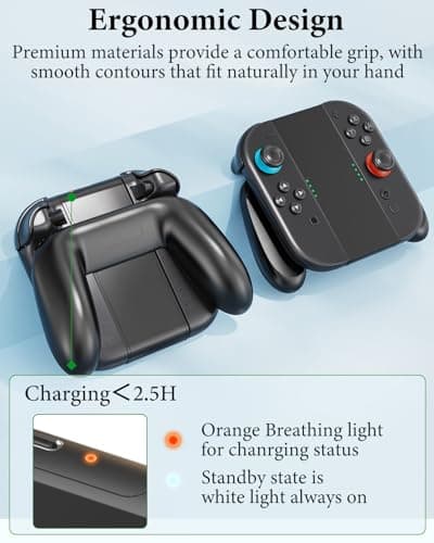 Controller Grip for Switch 2 , OLCLSS Grip for Nintendo Switch 2 J0ycon with Magnetic Charging and Type-C Fast Charge, Compatible with Nintendo Switch 2 J0y-con Grip Durable ABS for Comfortable Gaming-Black — view 3