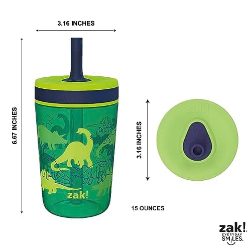 Zak Designs Kelso 15 oz Tumbler Set, (Dino Camo) Non-BPA Leak-Proof Screw-On Lid with Straw Made of Durable Plastic and Silicone, Perfect Toddler Cup Bundle for Kids (2pc Set) — view 7