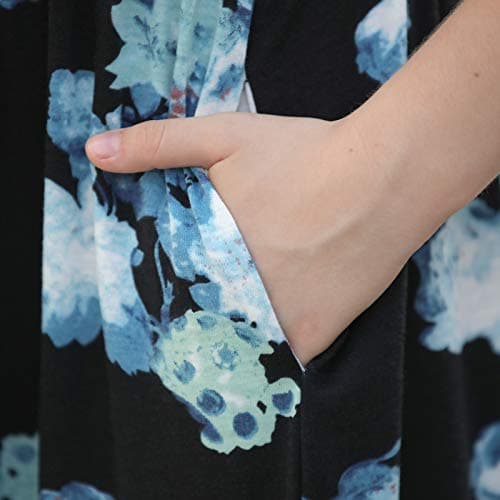 GORLYA Girl's Short Sleeve Floral Print Loose Casual Holiday Long Maxi Dress with Pockets (14Years/Height:160cm, Blue Print) — view 4