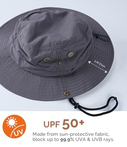 Hat Hut Mens Waterproof Bucket Rain Hat, UPF50+ Sun Hat, Wide Brim, Packable, All-Weather Outdoor Hiking Fishing Hats (CA/US, Alpha, One Size, Dark Grey)