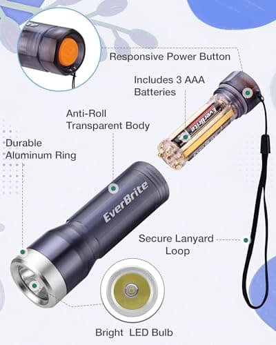 EverBrite Small Flashlight, Compact LED Flashlights with 3 Modes, Water-Resistant Mini Flashlight for Home, Camping, and Emergencies, 3 AAA Batteries Included, Gray,1 Pack — view 4