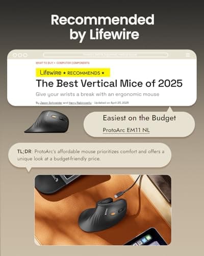 ProtoArc Ergonomic Mouse, EM11 NL Bluetooth Rechargeable Wireless Vertical Mouse, 3 Multi-Device Connectivity for Computer/PC/Laptop, 2.4GHz USB-A Optical Mice for Windows, Mac OS, Wine Red — view 3