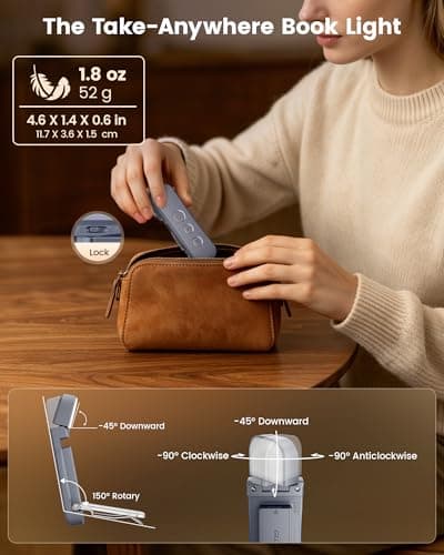 Glocusent 12 LED Book Light, Reading Lights for Books in Bed with 5 Colors & 5 Brightness, Portable Clip on Reading Light, USB-C Rechargeable for 200H with Travel Lock, Perfect Gifts for Book Lovers — view 5