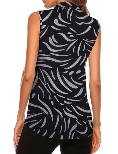 Tanst Sky Women's Sleeveless Golf Shirts, Ladies Workout Tank Top Quarter Zip Racerback Quick Dry Wrinkle Free Activewear Gym Exercise Bowling Running Polo Athletic Apparel Zebra Large