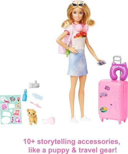 Barbie Doll & Accessories, Travel Set with Puppy and 10+ Pieces, Suitcase Opens & Closes, Barbie 'Malibu' with Blonde Hair — view 4