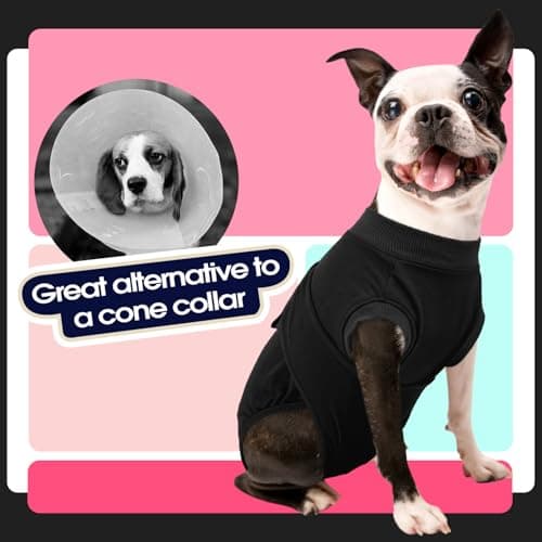FUAMEY Dog Recovery Suit Male,Dogs Surgery Neuter Suits Puppy Spay Shirts for Female Protect Dog's Skin Anti Licking Abdominal Wounds Doggie Onesie Pet Bodysuit Alternative to Cone Black XS — view 3