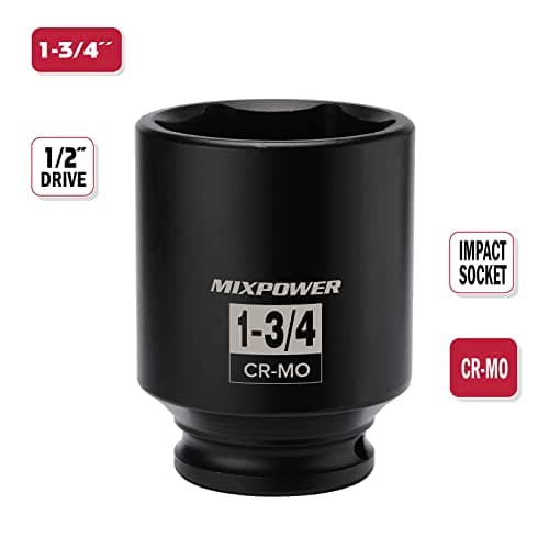 MIXPOWER 1/2" Drive Deep Impact Socket, CR-MO, 1-3/4 inch, 6 Point, Axle Nut Impact Grade Socket for Easy Removal