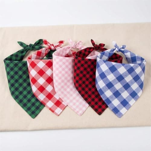 Dog Bandanas 1 Pack; Cotton Linen Blue Bandana Plaid for Large Dogs; Soft Breathable Dog Accessories; Classic Dog Apparel & Accessories(Blue Gingham,) — view 4