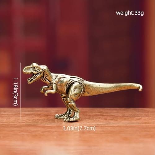 1PC Vintage Brass T-Rex Figurines, Solid Brass Dinosaur Mini Statues, Miniature Tyrannosaurus Rex Sculptures for Home Office Decor, Desktop Ornament, for Dinosaur Lovers & Collectors — view 3