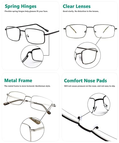 Eyekepper 3-pack Readers Men Rectangular Spring Temple Large Metal Reading Glasses - Mix +2.25 — view 4