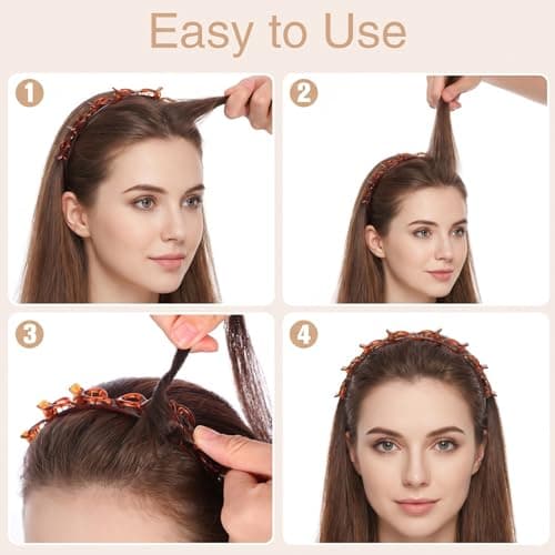 Wanmu 4 Pcs Headbands with Clips Hairpin Headband for Twisty Bangs Hairstyle Weave Bangs Toothed Clip Headbands for Women Girl Y2K Fashion Styling 90s Hair Accessories (Black, Brown) — view 4