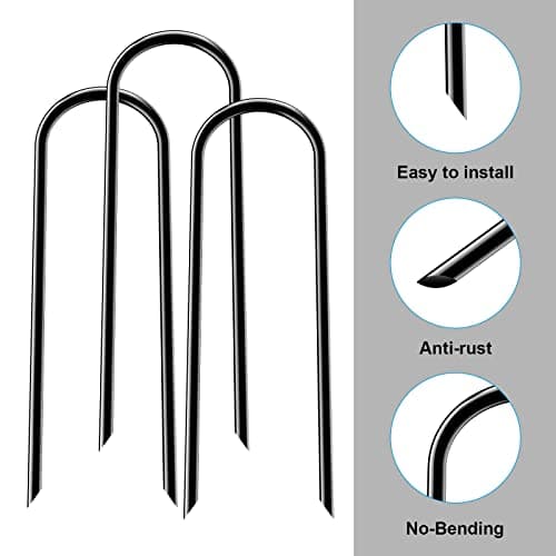 Trampolines Wind Stakes Heavy Duty U Type Sharp Ends Safety Ground Anchor Galvanized Steel for Soccer Goals, Camping Tents and Huge Garden Decoration (Black 8pcs) — view 3