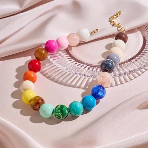 LILIE&WHITE Colorful Chunky Bead Necklaces for Women 20MM Summer Collar Necklace Trendy Rainbow Resin Statement Necklace Jewelry Gift for women — view 3