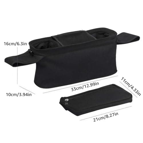 Black Stroller Organizer with Insulated Cup Holders, Universal Stroller Caddy Bag with Adjustable Straps, Tissue Pocket, Phone Pocket and Multi Compartment Storage — view 2