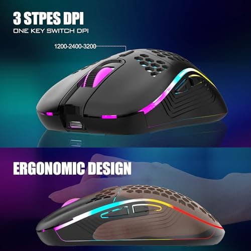 RedThunder 60% Wireless Gaming Keyboard & Mouse Combo with Rechargeable Battery, Ultra-Compact Small RGB Mechanical Feel Keyboard, Ergonomic Lightweight Honeycomb Optical Mouse for Gaming/Business — view 2