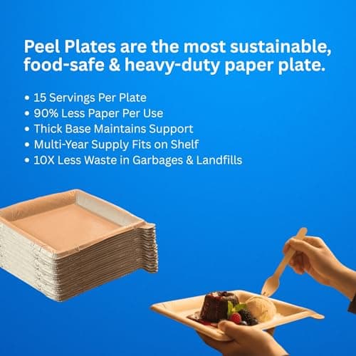 Peel Plate [5-Pack] 75 Servings Total - Large 9.5in X 9.5in Multi-Use Reusable Paper Plates 90% Less Waste For Home or On-The-Go Mealtime & Snacktime — view 3