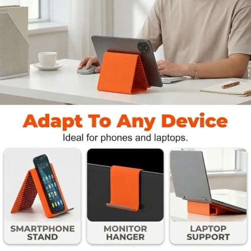 asfanst Silicone Phone Stand with Aluminum, Flexible Foldable Phone Holder, Bendable Adjustable Anti-Slip Desktop Stand for Phone Tablet Laptop, Portable Rollable Multi-Angle Stand for Home (Orange) — view 5