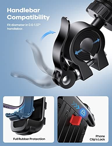 Lamicall Bike Phone Holder, Motorcycle Mount - Motorcycle Phone Holder, Handlebar Cell Phone Clamp, E-Bike Scooter Phone Clip for iPhone 17 Air Pro Max, 16 15 Plus, S20, 4.7 to 6.8" Smartphones — view 5