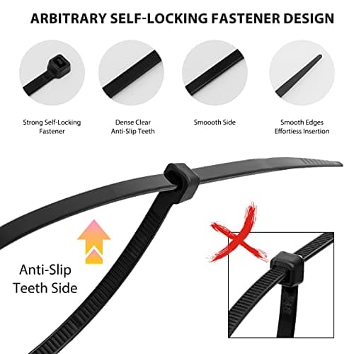 Cable Zip Ties,400 Pack Black Assorted Sizes 12+8+6+4 Inch,Multi-Purpose Self-Locking Nylon Cable Cord Management,Plastic Wire Ties for Home,Office,Garden,Workshop. By HAVE ME TD — view 2