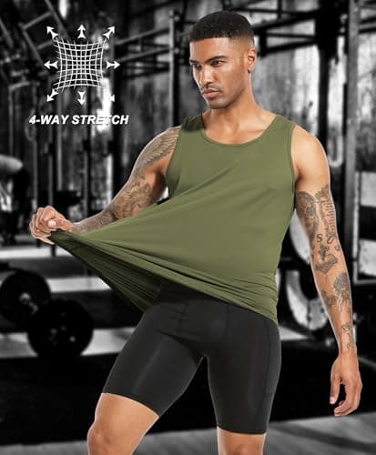 Boyzn Men's 3 Pack Cotton Workout Tank Tops, Athletic Gym Muscle Tank Top, Fitness Bodybuilding Sleeveless Tee Shirts for Men Black/Gray/Green-3P03-L