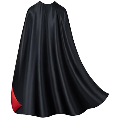 Bosvin Adult Superhero Cape & Mask Set - Double-Sided Black & Red Super Hero Capes and Masks for Men Women Dress-Up Parties — view 6