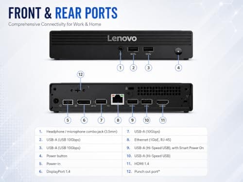 Lenovo mini Desktop, Intel 4-Core Processor, 8GB DDR5 RAM, 256GB PCIe SSD, Wins 11, Wi-Fi, Bluetooth, HDMI, DisplayPort, RJ-45, USB, Wired KB & Mouse, Ideal for Everyday Work, Learning, and Home Use — view 4