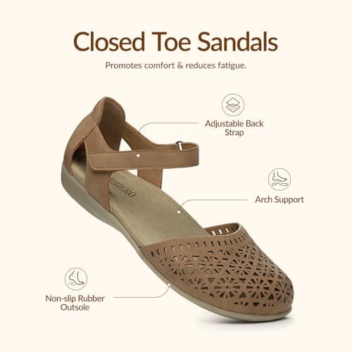 Rihero Women's Comfortable Closed Toe Flat Sandals Tan Hollow Size 9 — view 3