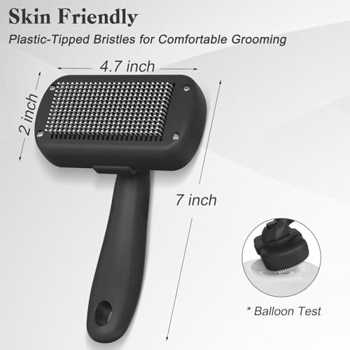 Swihauk Self Cleaning Slicker Brush for Dogs & Cats - Skin Friendly Deshedding and Grooming Brush for Haired Pets, Pet Supplies Accessory, Black — view 3