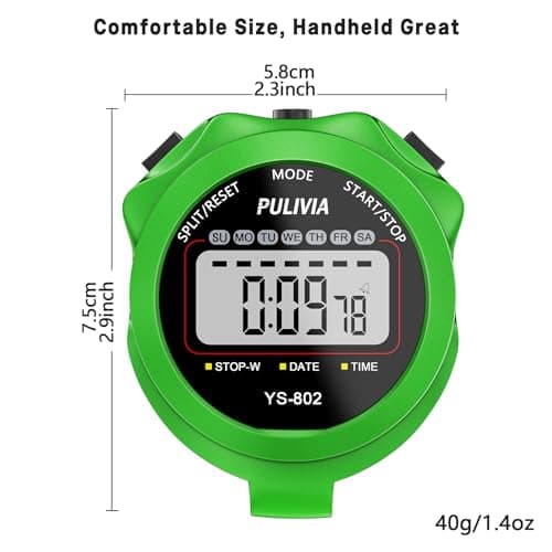 PULIVIA Sports Stopwatch Timer, Single Lap Split Digital Stop Watch for Sports Kids Coaches Swimming Running, Green — view 2