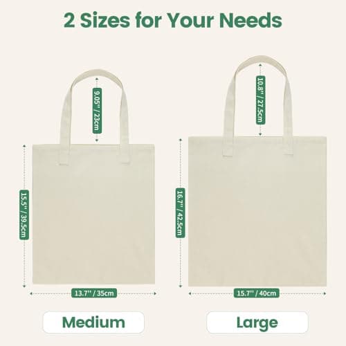 Carbrea 12 Pack Canvas Tote Bag - Lightweight Thin Tote Bags Bulk Blank Shopping Reusable Grocery Bags for DIY Gift Sublimation Activity - Beige — view 3