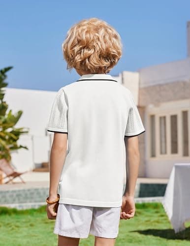 Arshiner Boys Button Down Shirt Short Sleeve Knit Shirt Summer Vintage Fashion Casual Beach Shirts for Kids 3-14 Years White — view 2