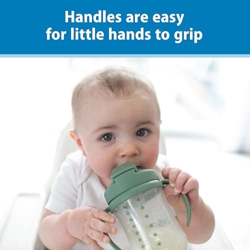Dr. Brown's Milestones Baby's First Straw Cup, Training Cup with Weighted Straw, 9 oz/270 mL, BPA-free, 6m+, Coral/Olive Green, 2-Pack — view 4