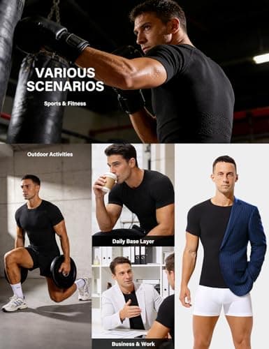Casey Kevin Men's Slimming Compression Shirts 3 Pack, Short Sleeve Shapewear Undershirt for Men Body Shaper Tummy Control,White/Black/Black,X-Large — view 6