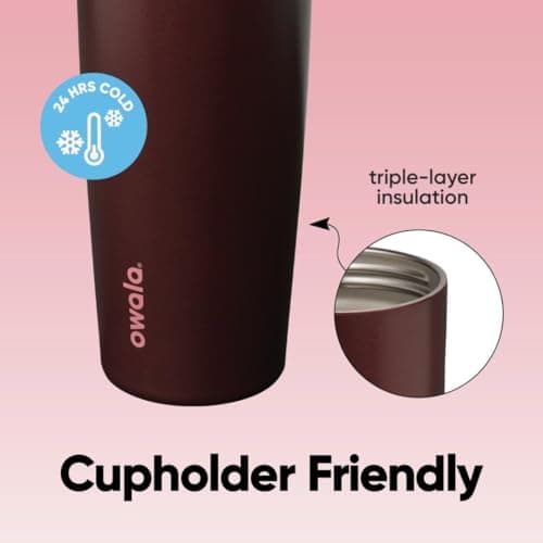 Owala FreeSip Sway Insulated Stainless Steel Water Bottle with Two-Way Spout, Built-In Straw and Bucket Handle, Made for Travel, School, and Sports, 30oz, BPA Free, Leak Proof, Black Cherry — view 3