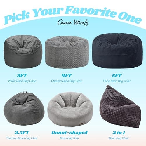 Hobestluk 3 in 1 Bean Bag Chair Giant Bean Bag Chairs for Adults with Bubble Cover Convertible Bean Bag Floor Cushion with Machine Washable Cover for Living Room (Bubble Dark Grey) — view 6