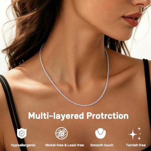 Girluky 925 Sterling Silver Chain Necklace for Women, 2mm Rope Chains Silver Chain for Women Shiny Sterling Silver Necklace, Women's Chains Necklace 18 Inch