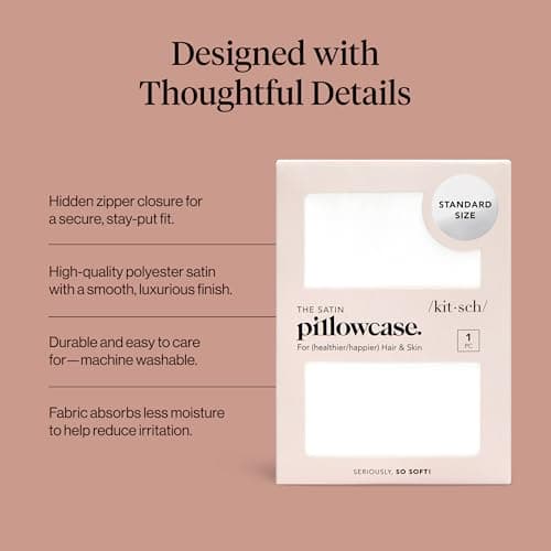 Kitsch Satin Pillowcase with Zipper for Hair & Skin - Softer Than Silk Pillow Cases, Smooth Cooling Satin Pillow Case, Wrinkle-Free, Machine Washable - Pillow Cases Standard Size (19x26) - Ivory — view 2