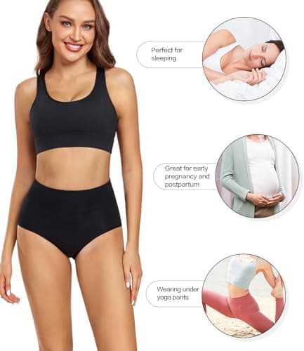 wirarpa Women's Cotton Underwear High Waist Briefs Full Coverage Panties Ladies Comfortable Underpants 5 Pack Black X-Large — view 4