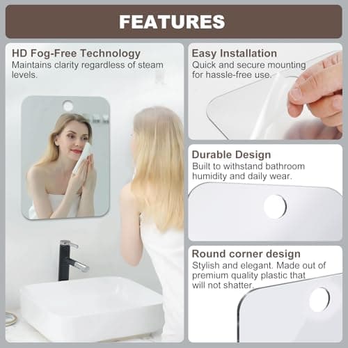 Nyosye Shower Mirror Fogless for Shaving Anti-Fog Frameless Wall Hanging Makeup,11.42" L x 7.87" W,Darkgrey — view 4