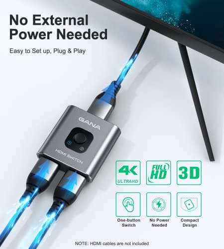 HDMI Switch 4K HDMI Splitter - Gana Prime Aluminum Bi-Directional HDMI Switcher 1 in 2 Out (Single Display) or 2 Input 1 Output, Supports 4K 3D HD 1080P for Xbox PS4 Roku HDTV etc. （Grey… — view 6