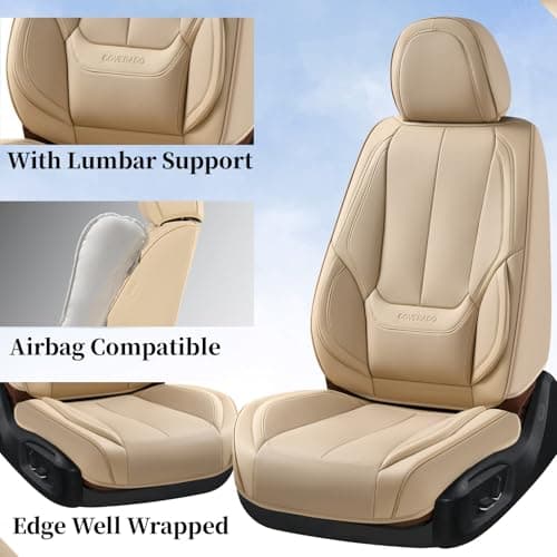 Coverado Seat Covers, Car Seat Covers Front Seats, Car Seat Cover, Car Seat Protector Waterproof, Car Seat Cushion Nappa Leather, Beige Seat Covers Carseat Cover Universal Fit for Most Cars — view 5