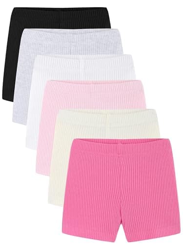 Bumeex Girls Bike Shorts Cartwheel Biker Kids 6 Pack Spring Summer Clothes Safety Shorts Under Dress Dance Size 6-7 Years Black/Grey/White/Ivory/Lt Pink/Dark Pink