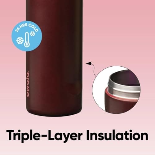 Owala FreeSip Insulated Stainless Steel Water Bottle with Straw, BPA-Free Sports Water Bottle, Great for Travel, 24 Oz, Black Cherry — view 4