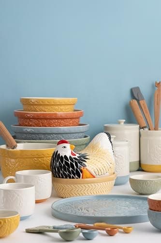 Mason Cash Home to Roost Mixing Bowl | 24cm Earthenware Bowl with Embossed Hen & Cockerel Design | Classic Bakeware for Dough, Pastry & Cake Mixing | Dishwasher & Freezer Safe — view 7