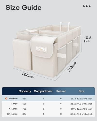 HOTOR Trunk Organizer for Car - Car Organizer, Foldable Trunk organizer for SUVs & Sedans, Sturdy Organization for Car Accessories, Tools, Sundries, Beige, 2 Compartments, 21.3"×12.6"×10.6"