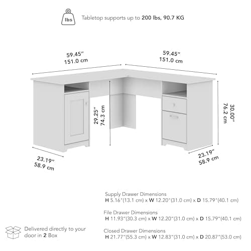 Bush Home Cabot 60W L Shaped Computer Desk with Storage in Heather Gray, 60-inch Corner Table with Drawers for Home Office Workspace — view 2