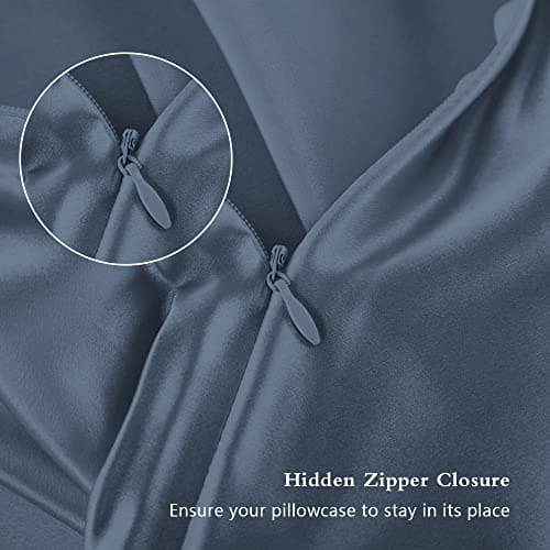 Silk Pillowcase for Hair and Skin, Mulberry Silk Pillow Cases Standard Size, Anti Acne Cooling Sleep Both Sides Natural Silk Satin Pillow Covers with Hidden Zipper, Gifts for Women Men, Ash Blue — view 2
