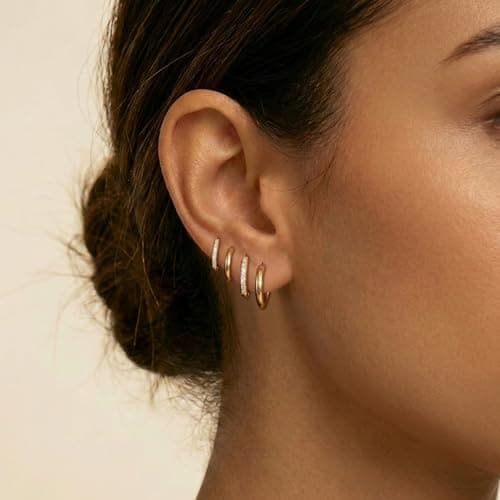 Maxcate Small Gold Hoop Earrings for Women Sensitive Ears Hypoallergenic 14k Real Gold Plated Hoops Zirconia Cartilage Huggie Earrings Set Trendy Helix Piercing Earring Stacks Jewelry for Women Gift — view 8