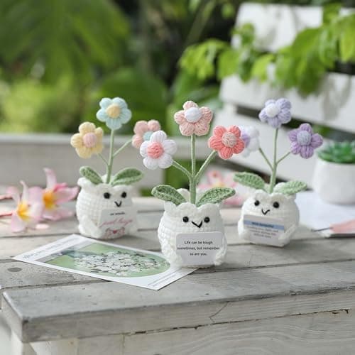YOOJEE Crochet Sympathy Gifts for Loss of Loved One – No Words, Just Hugs Crochet Puff Flower Plant– Bereavement, Memorial, Get Well Soon, Grief Gift Idea for Loss of Grandpa Grandma Mom Dad — view 3